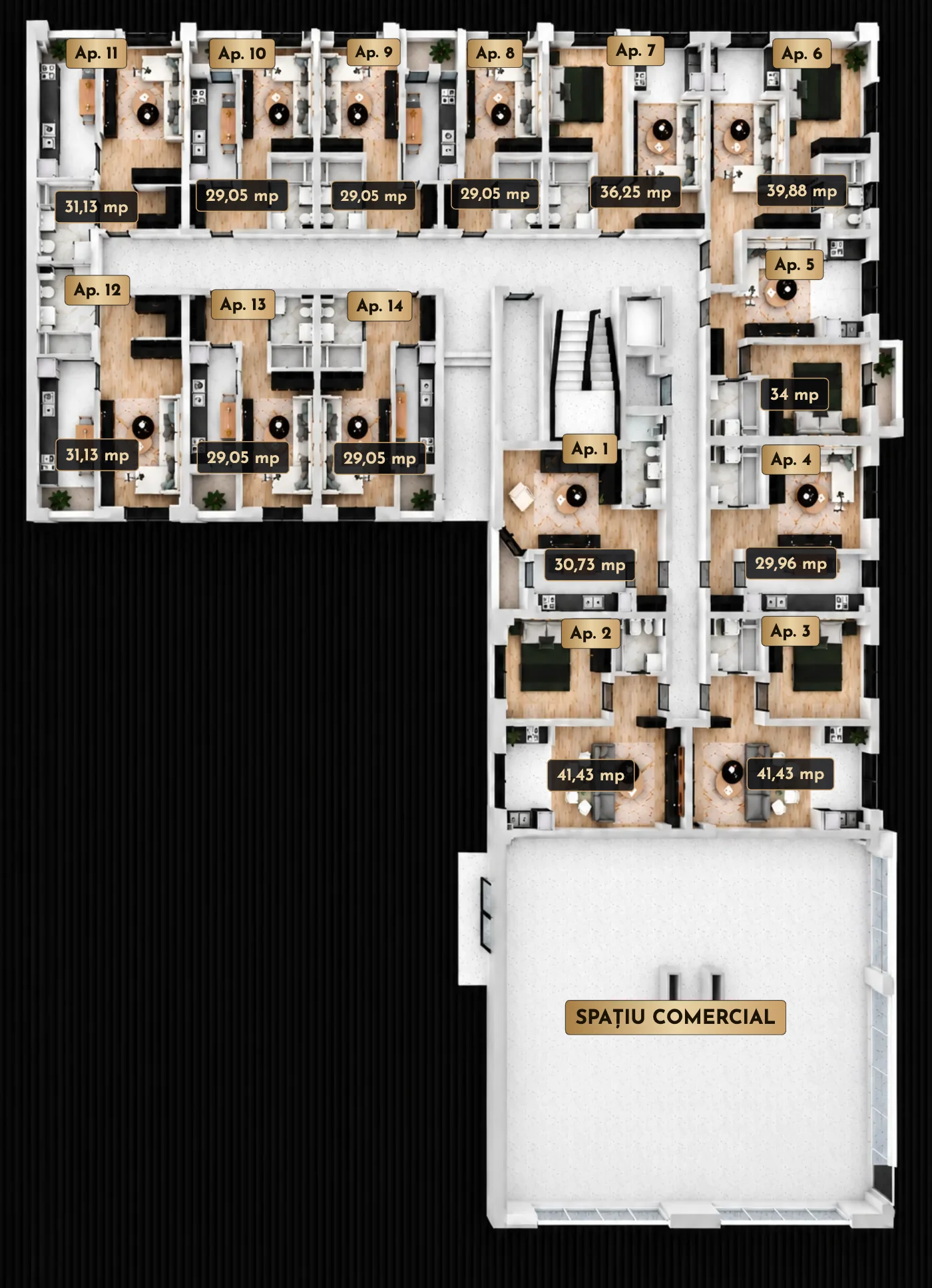 Plan parter, Scara 1 — Hamilton Residence